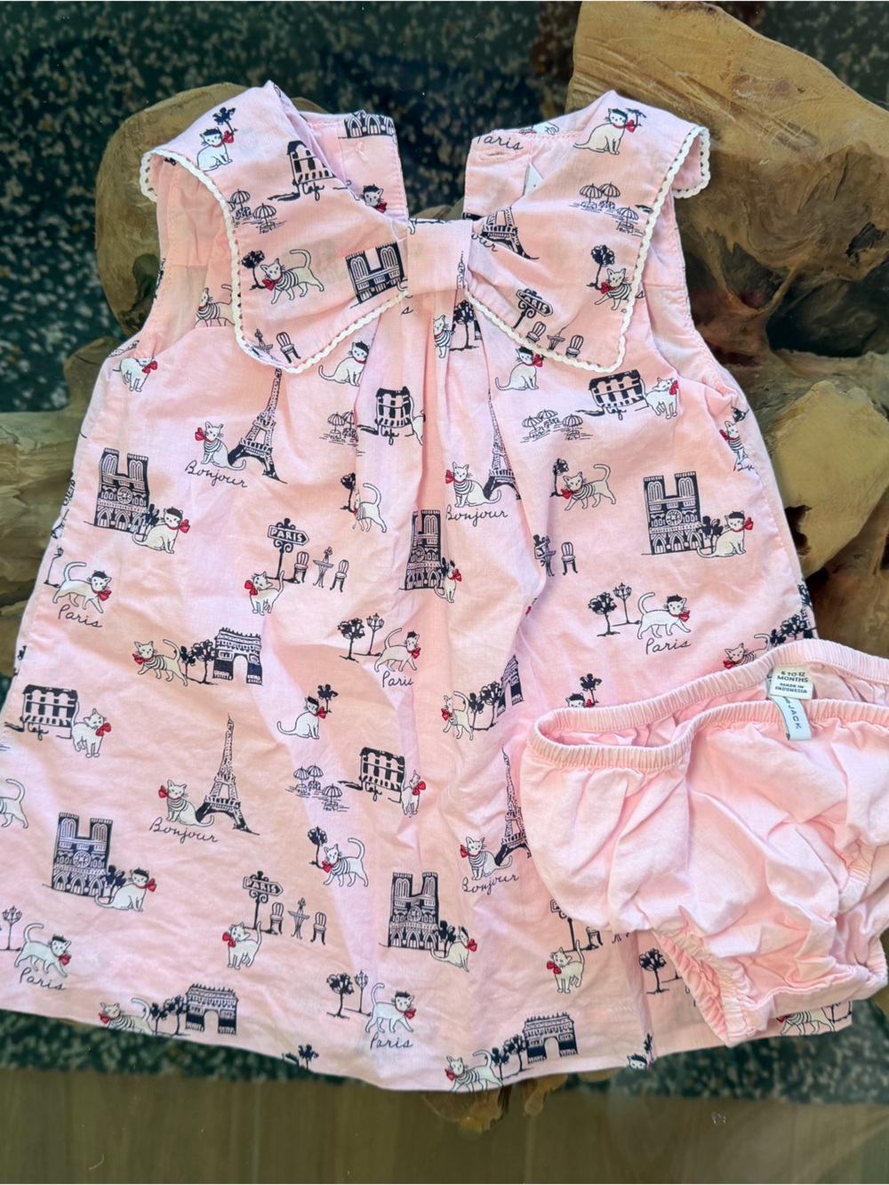 Janie and Jack Pink Paris Cat Print Dress with Bloomers